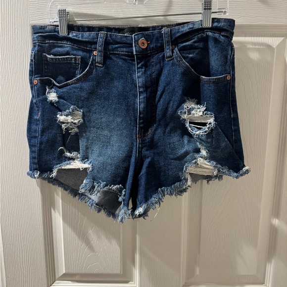 Kendall & Kylie Pants - Kendall & Kylie Dark Blue Distressed Jean Shorts